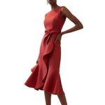 Robe Midi Sans Manches à Détail Drapé pour Femme | Idéale pour les Sorties - Emilia Lane