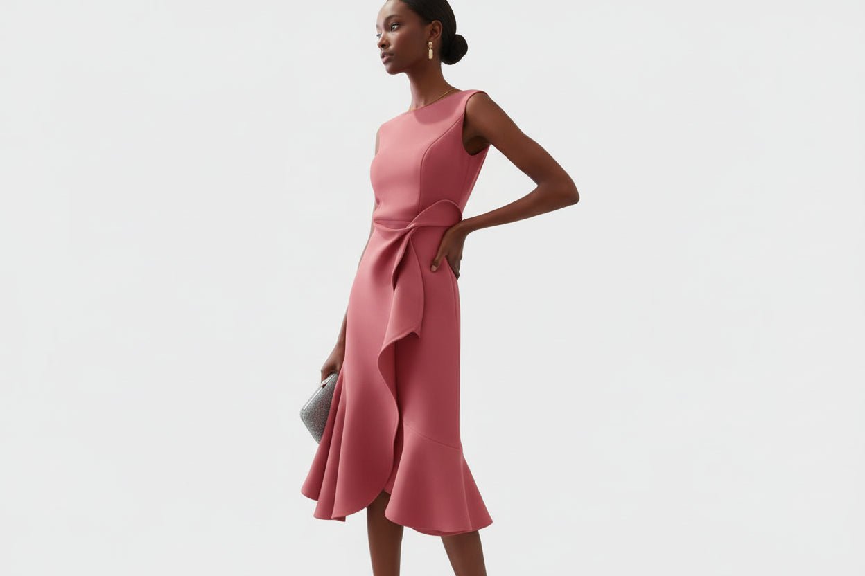 Robe Midi Sans Manches à Détail Drapé pour Femme | Idéale pour les Sorties - Emilia Lane