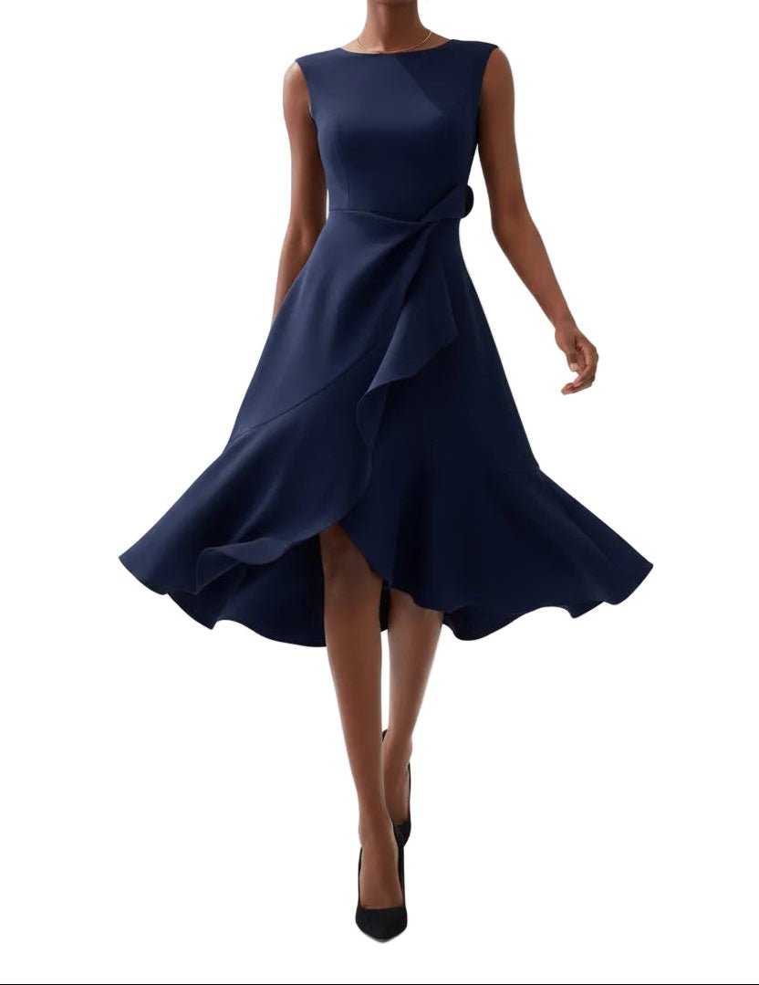 Robe Midi Sans Manches à Détail Drapé pour Femme | Idéale pour les Sorties - Emilia Lane