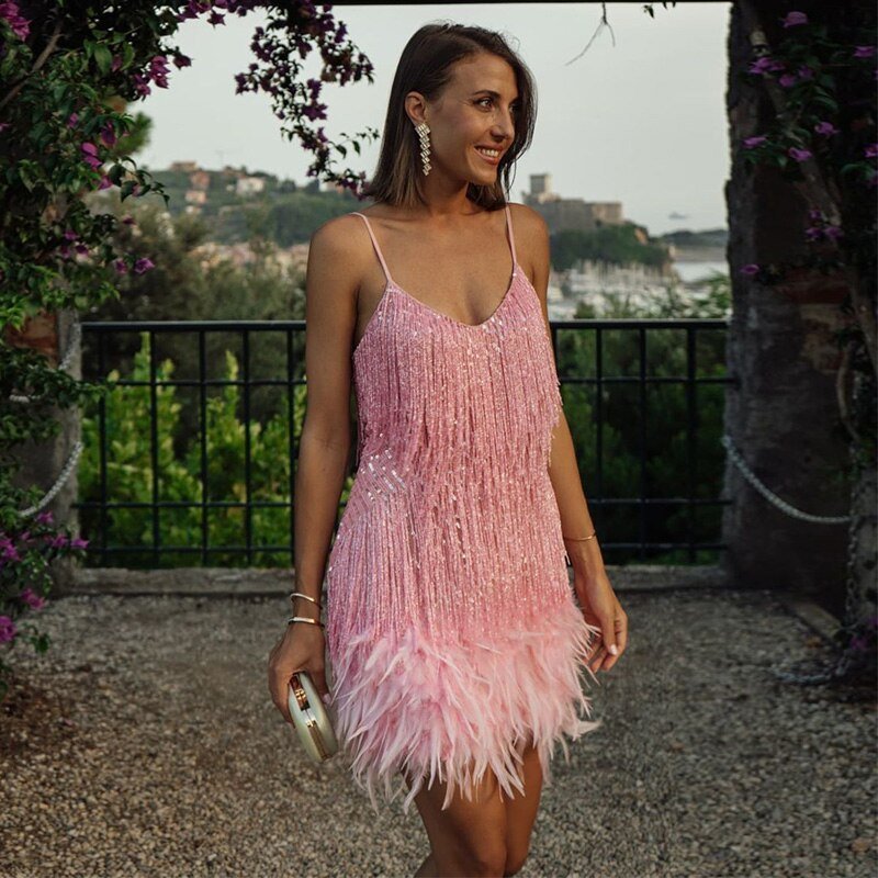 Robe Mini à Détails en Plumes pour Femmes - Emilia Lane