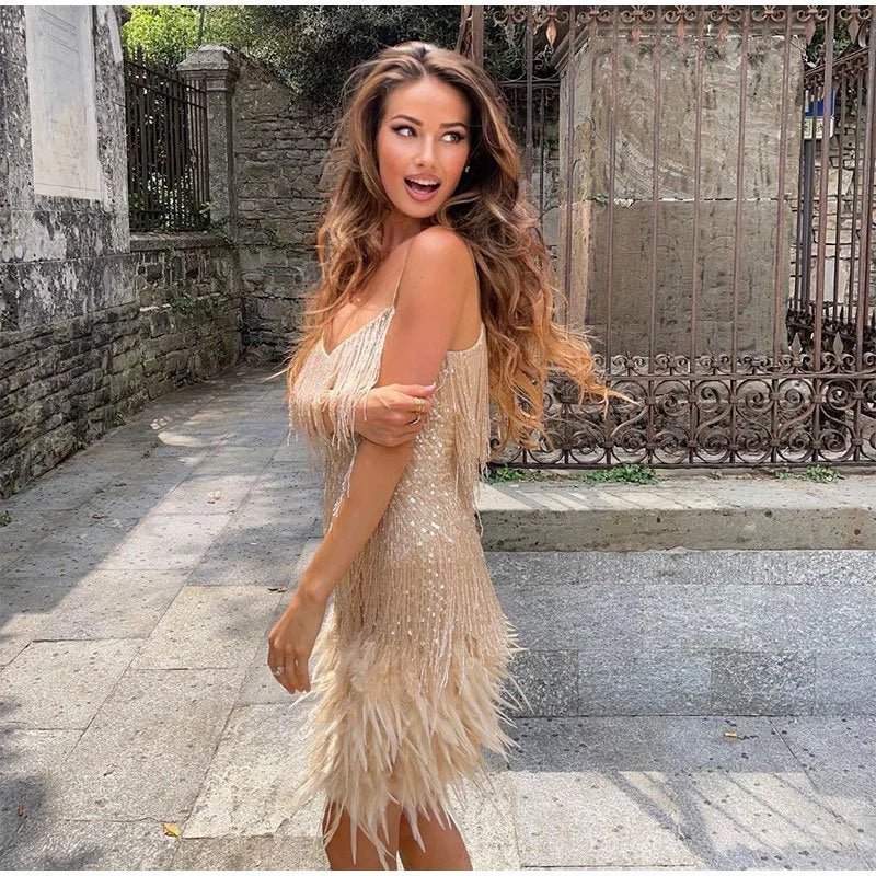 Robe Mini à Détails en Plumes pour Femmes - Emilia Lane