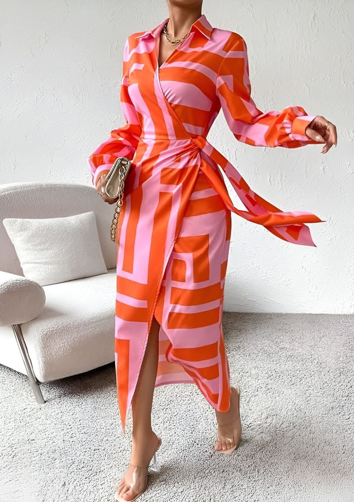 Robe Portefeuille Imprimée à Encolure en V pour Femme | Idéale pour les Sorties - Emilia Lane