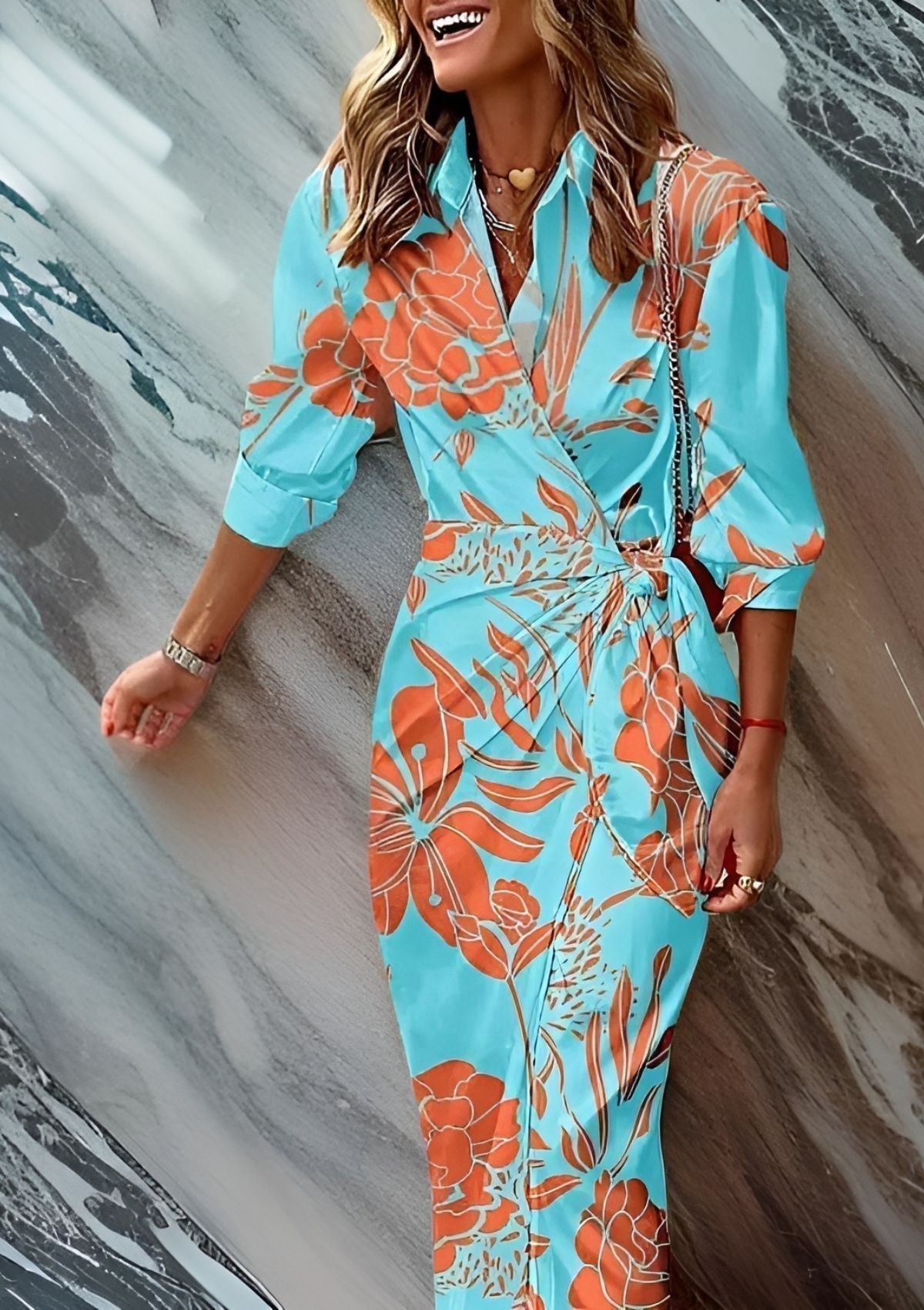 Robe Portefeuille Imprimée à Encolure en V pour Femme | Idéale pour les Sorties - Emilia Lane