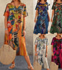 Long Tropical Print Dress with Short Sleeves for Women