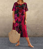 Long Tropical Print Dress with Short Sleeves for Women