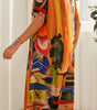Long Tropical Print Dress with Short Sleeves for Women
