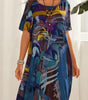 Long Tropical Print Dress with Short Sleeves for Women
