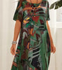 Long Tropical Print Dress with Short Sleeves for Women