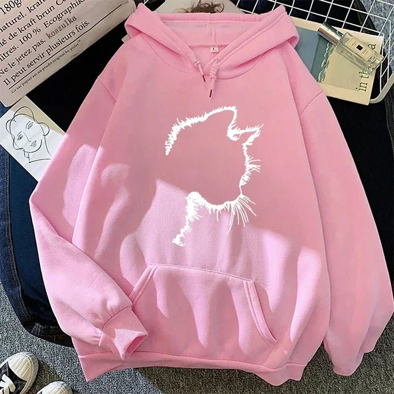 Sweat à Capuche Imprimé Chat Style Minimaliste pour Femmes - Emilia Lane