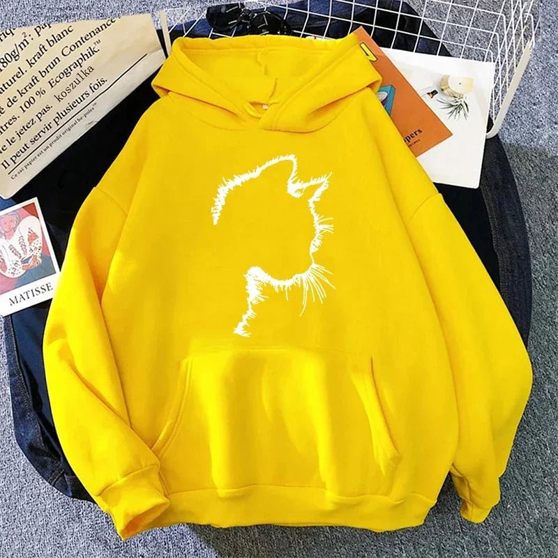 Sweat à Capuche Imprimé Chat Style Minimaliste pour Femmes - Emilia Lane