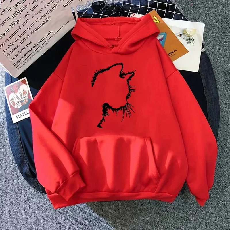 Sweat à Capuche Imprimé Chat Style Minimaliste pour Femmes - Emilia Lane