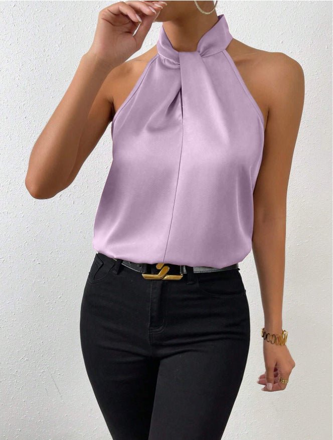 Top Satiné Sans Manches à Nœud pour Femme | Idéal pour les Sorties - Emilia Lane