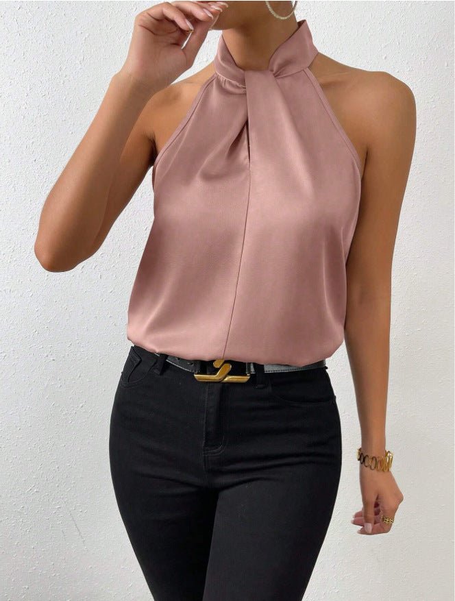 Top Satiné Sans Manches à Nœud pour Femme | Idéal pour les Sorties - Emilia Lane
