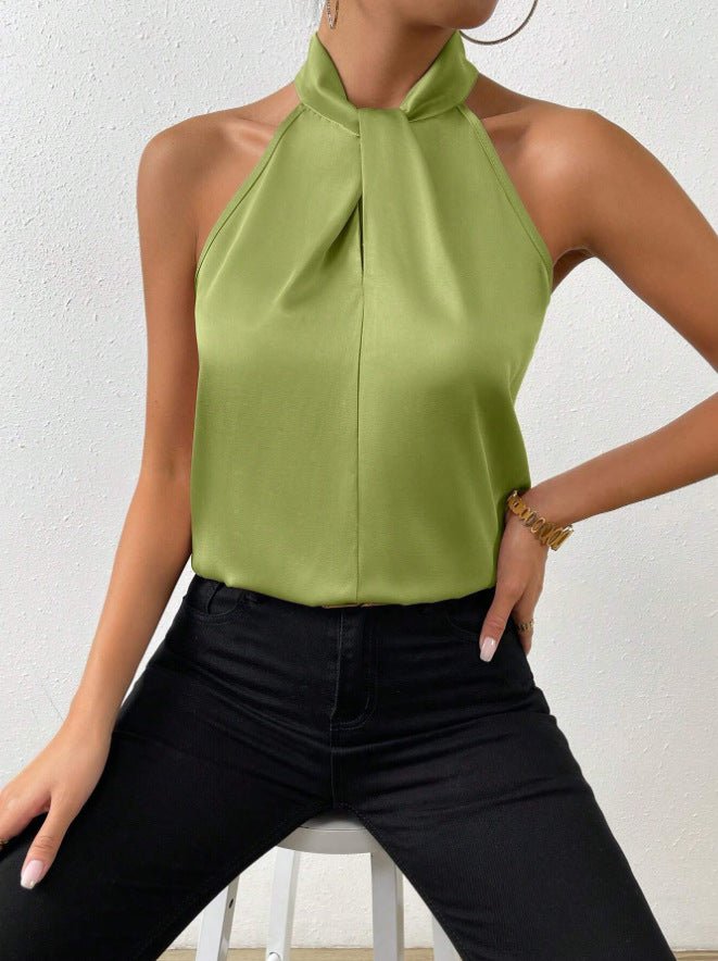 Top Satiné Sans Manches à Nœud pour Femme | Idéal pour les Sorties - Emilia Lane