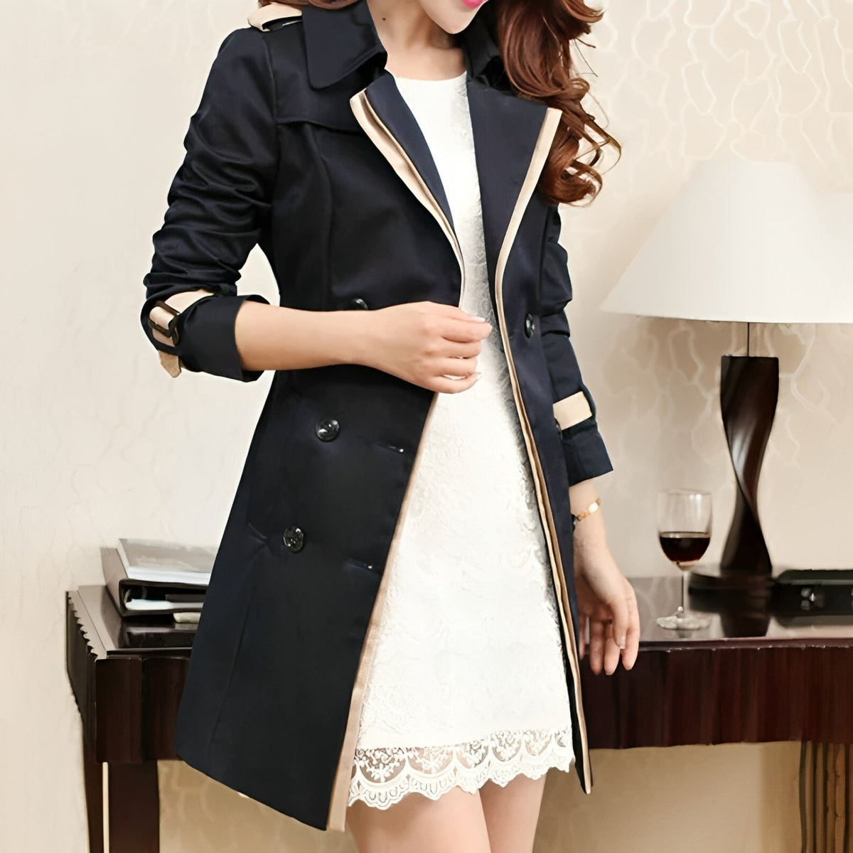 Belted trench coat for women