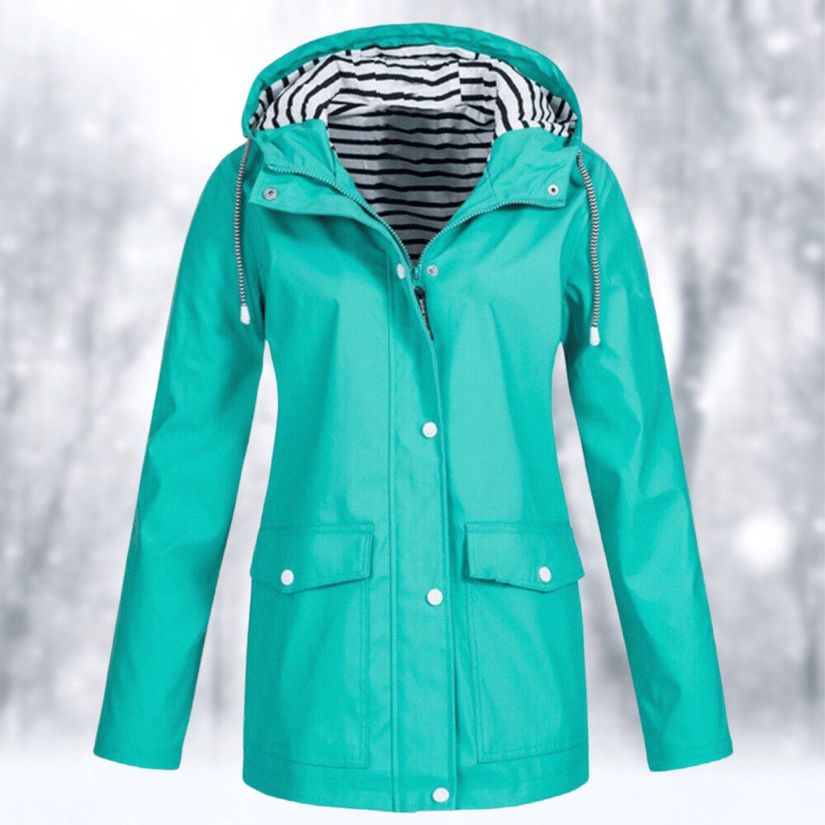 Women's Rain Jacket with Hood – Short Cut and Striped Lining