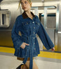 Veste en jean à col rabattu avec ceinture à la taille pour Femme - Emilia Lane