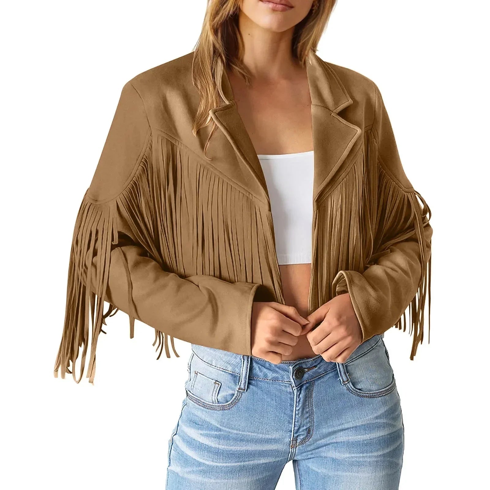 Veste en Suède avec Franges pour Femmes - Emilia Lane