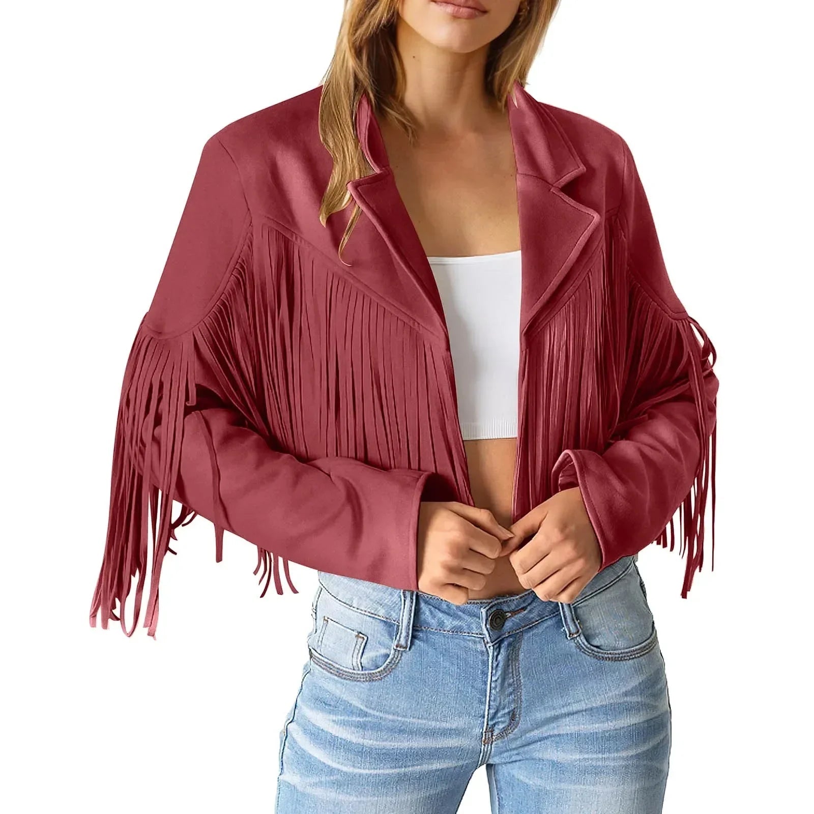 Veste en Suède avec Franges pour Femmes - Emilia Lane