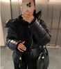 Shiny Quilted Oversized Puffer Jacket with Hood for Women