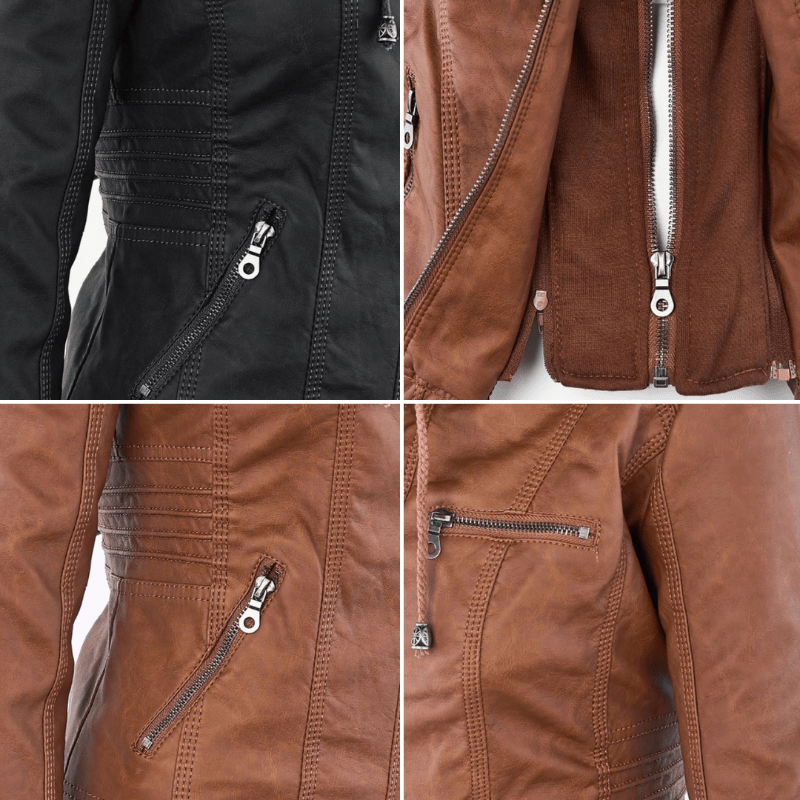 Veste Motard à Capuche en Simili Cuir pour Femme - Emilia Lane