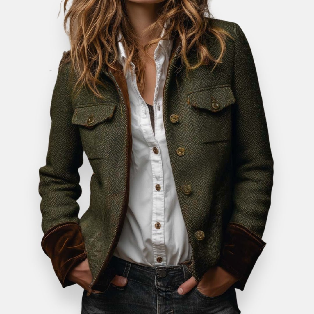 Veste Tweed à Détails en Velours pour Femmes - Emilia Lane