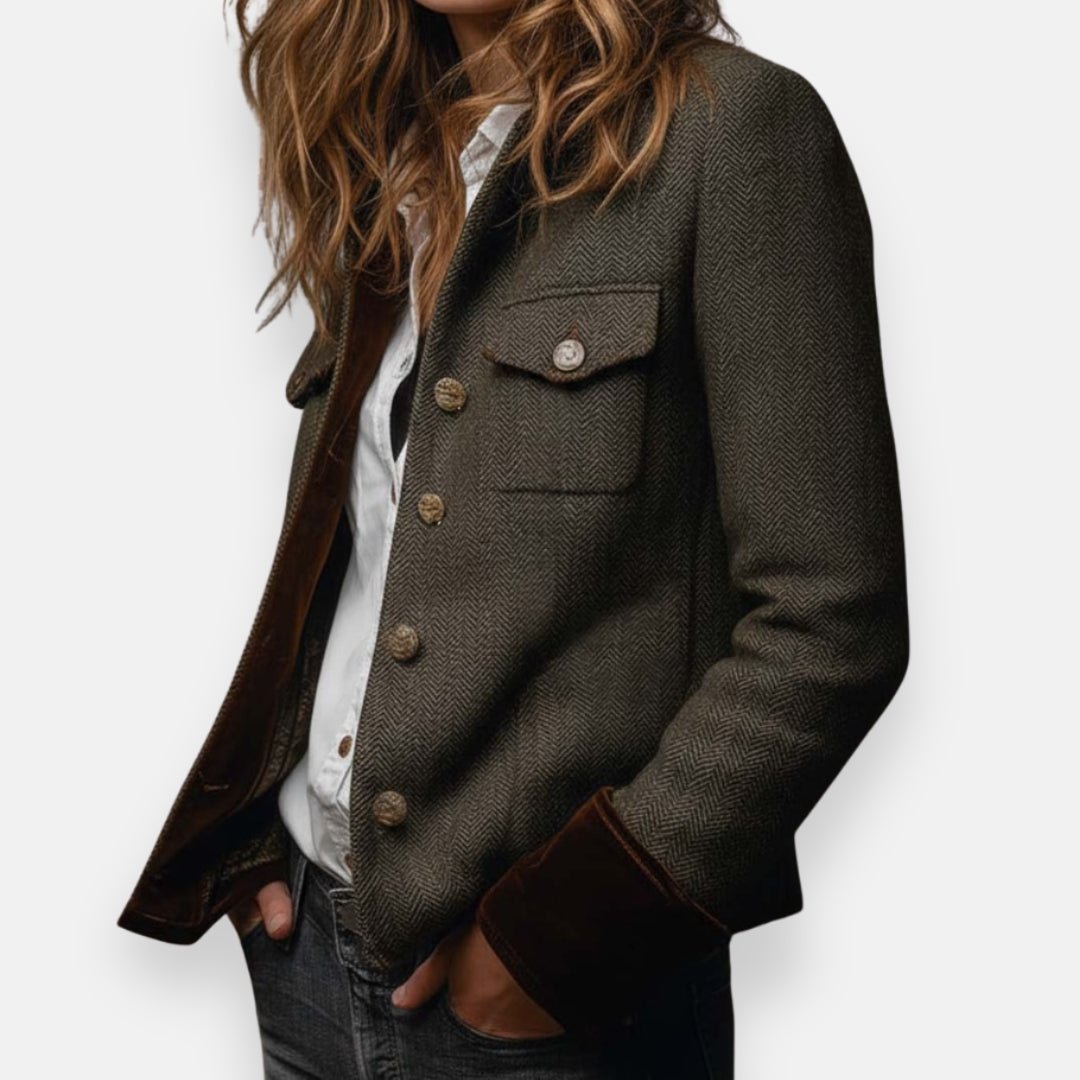 Veste Tweed à Détails en Velours pour Femmes - Emilia Lane